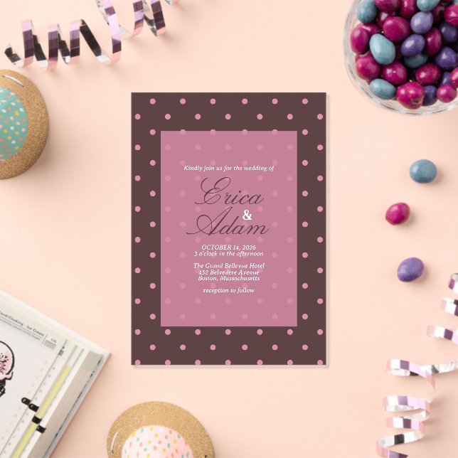 Invitations En Acrylique Mariage Marron & Rose Motif Points Bohème (Insitu (Célébration))