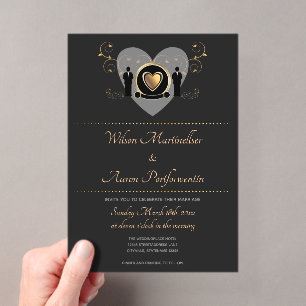 Invitations En Acrylique Mariage masculin à cœur d'or