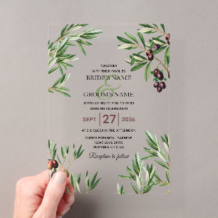Invitations En Acrylique Mariage Méditerranéen aux Îles Grecques avec Feuil