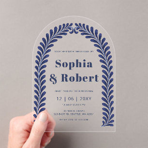 Invitations En Acrylique Mariage mexicain Blue Talavera