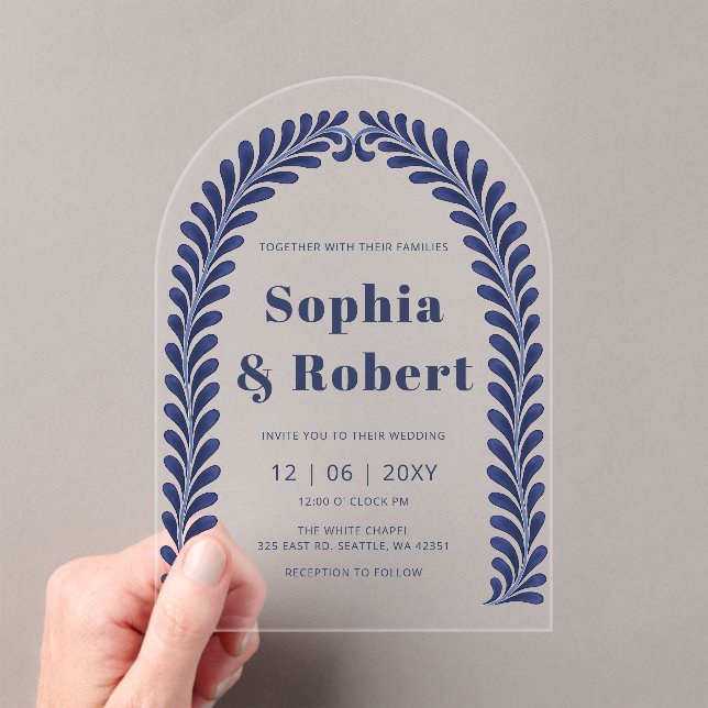 Invitations En Acrylique Mariage mexicain Blue Talavera (In situ (ordinateur de poche))