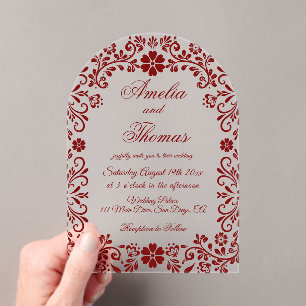Invitations En Acrylique Mariage mexicain de Talavera rouge