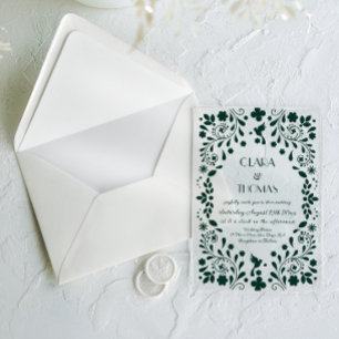 Invitations En Acrylique Mariage mexicain Talavera verte