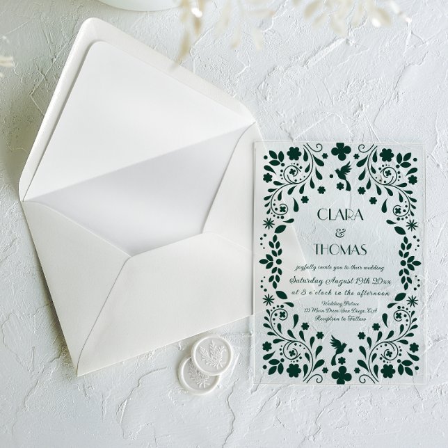 Invitations En Acrylique Mariage mexicain Talavera verte (Créateur téléchargé)