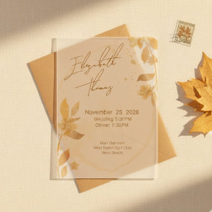 Invitations En Acrylique Mariage Minimal Automne Doré Botanique Script
