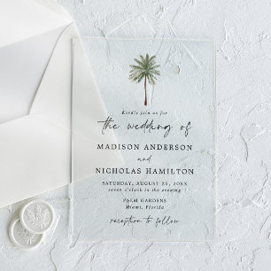 Invitations En Acrylique Mariage minimal de palmiers