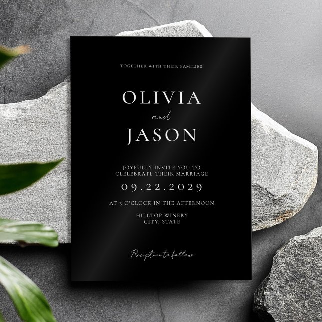 Invitations En Acrylique Mariage minimal noir et blanc moderne (Créateur téléchargé)