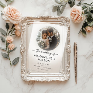 Invitations En Acrylique Mariage minimal photo noir blanc moderne