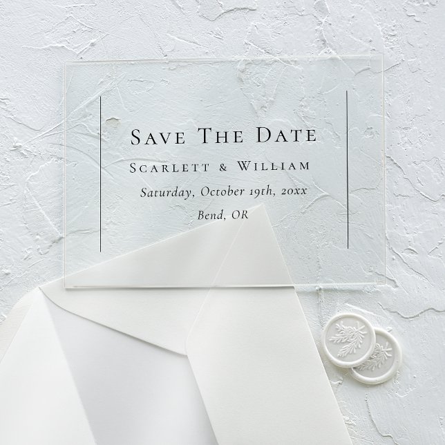 Invitations En Acrylique Mariage minimal traditionnel simple Enregistrer la (Créateur téléchargé)