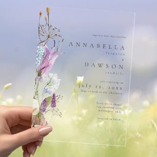 Invitations En Acrylique Mariage minimaliste aquarelle Fleur sauvage violet