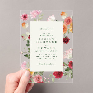 Invitations En Acrylique Mariage Minimaliste Aquarelle Jardin Floral de Pri