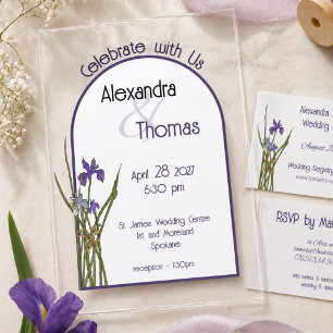 Invitations En Acrylique Mariage Minimaliste Arc-en-Ciel Iris Violet Aquare