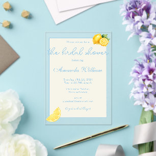 Invitations En Acrylique Mariage minimaliste aux citrons italiens bleu clai