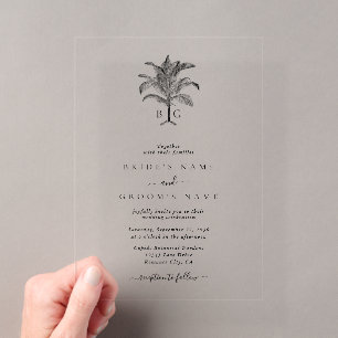 Invitations En Acrylique Mariage minimaliste avec palmier tropical et monog