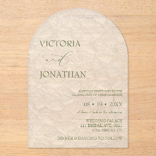 Invitations En Acrylique Mariage minimaliste blanc et vert