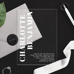 Invitations En Acrylique Mariage Minimaliste Blanc Moderne Gras