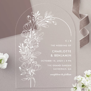 Invitations En Acrylique Mariage minimaliste botanique blanc avec arche