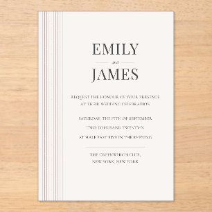 Invitations En Acrylique Mariage Minimaliste Brun Rayé et Ivoire Vieille Fo