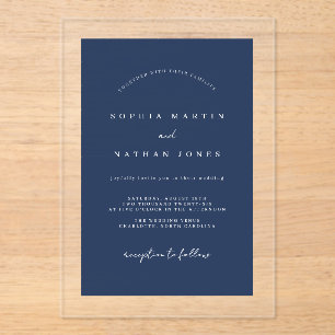 Invitations En Acrylique Mariage minimaliste clair de marine moderne