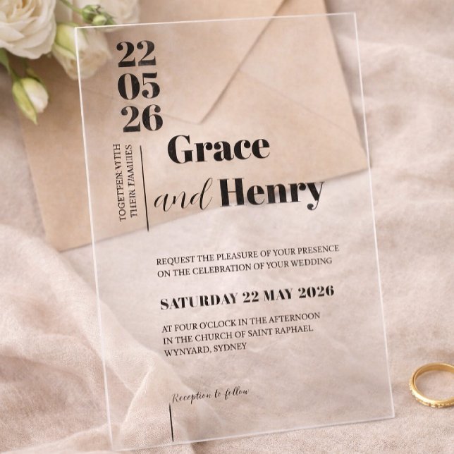 Invitations En Acrylique Mariage Minimaliste Élégant (Créateur téléchargé)