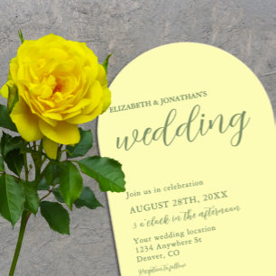 Invitations En Acrylique Mariage minimaliste jaune beurre et sauge