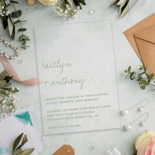 Invitations En Acrylique Mariage minimaliste minimaliste moderne Sage de sc