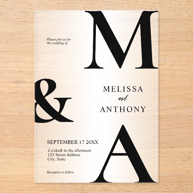 Invitations En Acrylique Mariage minimaliste moderne (Recto)
