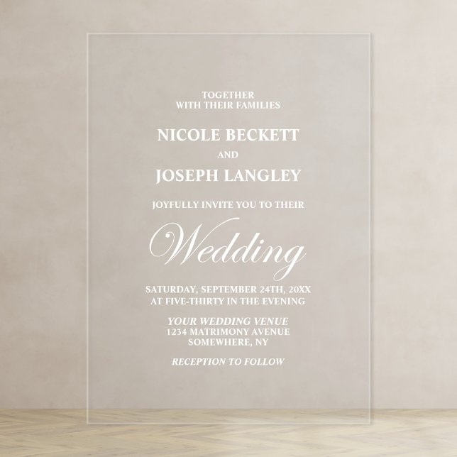 Invitations En Acrylique Mariage minimaliste moderne (Créateur téléchargé)