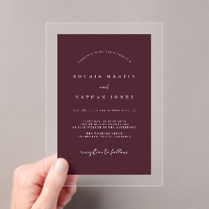 Invitations En Acrylique Mariage Minimaliste Moderne Bourgogne Clair