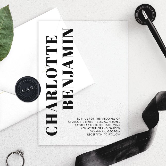 Invitations En Acrylique Mariage minimaliste moderne Gras Noir (Créateur téléchargé)