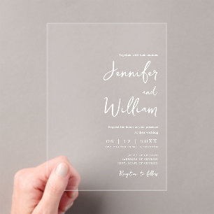 Invitations En Acrylique Mariage minimaliste Moderne Typographie de script