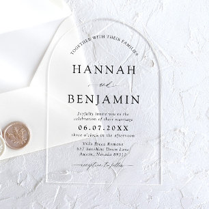 Invitations En Acrylique Mariage minimaliste noir & blanc moderne Arch