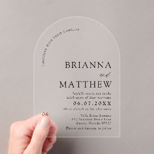 Invitations En Acrylique Mariage minimaliste noir & blanc moderne Arch