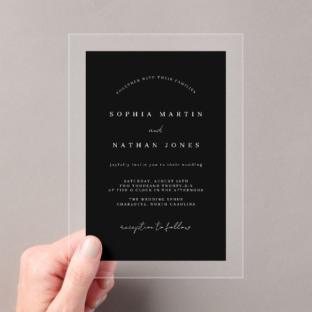 Invitations En Acrylique Mariage minimaliste noir clair moderne (In situ (ordinateur de poche))
