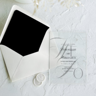 Invitations En Acrylique Mariage Minimaliste Noir et Blanc Ancien Argent