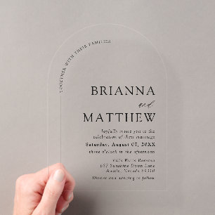 Invitations En Acrylique Mariage minimaliste noir et blanc moderne en arche