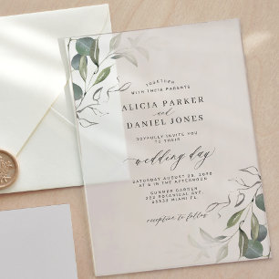 Invitations En Acrylique Mariage minimaliste simple moderne avec feuille ve