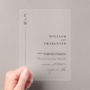 Invitations En Acrylique Mariage minimaliste simple monogramme