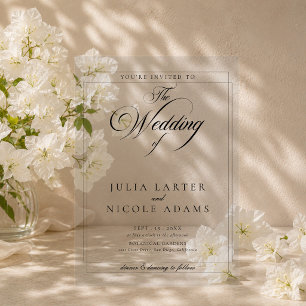 Invitations En Acrylique Mariage minimaliste simple noir ivoire classique
