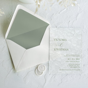 Invitations En Acrylique Mariage minimaliste vert sauge
