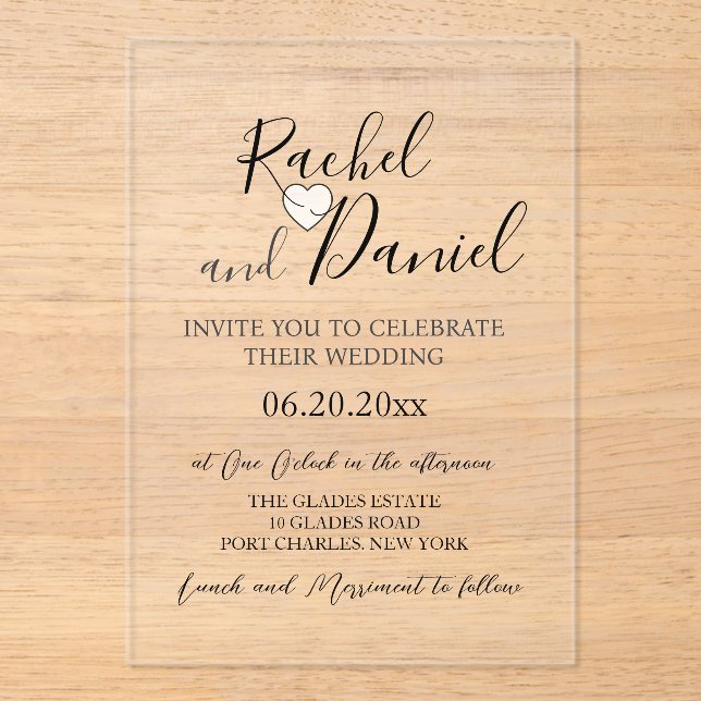 Invitations En Acrylique Mariage moderne (Recto)