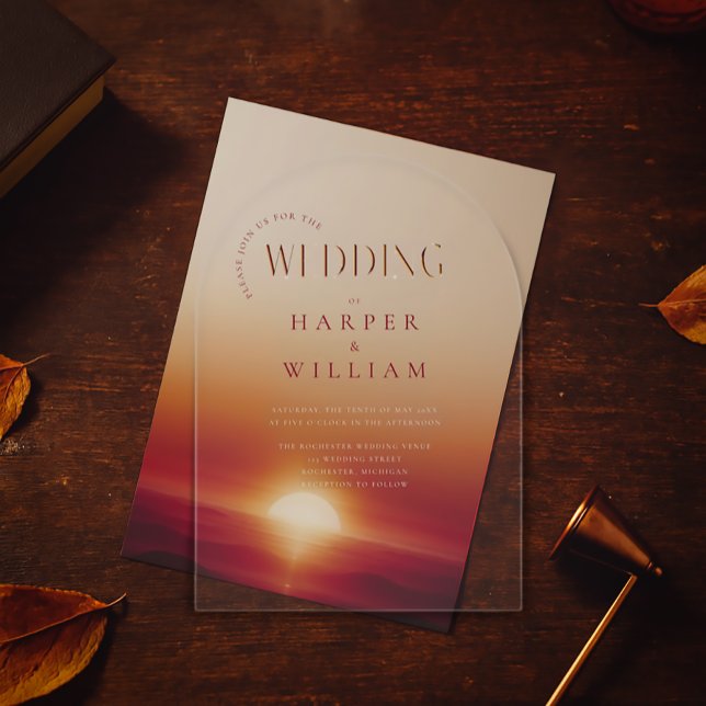 Invitations En Acrylique mariage moderne (Acrylic overlay and sunset background sold seperately. Perfect for a romantic setting.)
