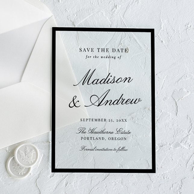 Invitations En Acrylique Mariage moderne à bordure noire, Save the Date (Créateur téléchargé)