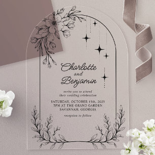 Invitations En Acrylique Mariage Moderne à l'Arche avec Étoile Florale Noir