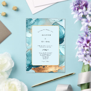 Invitations En Acrylique Mariage Moderne à l'encre d'alcool aquarelle Or Sa
