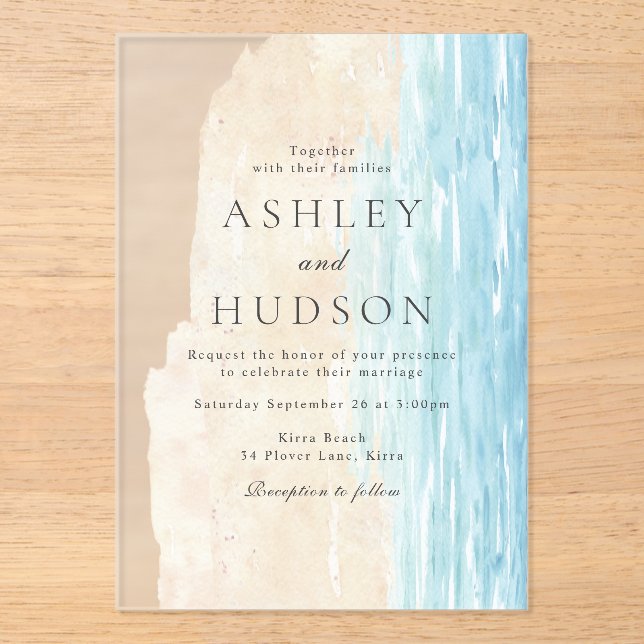 Invitations En Acrylique Mariage moderne All Seasons Beach (Recto)