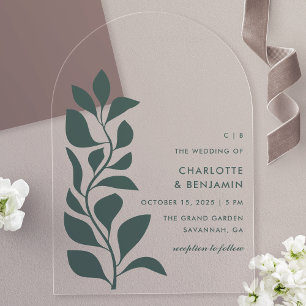 Invitations En Acrylique Mariage Moderne aux Feuilles Botaniques Vertes