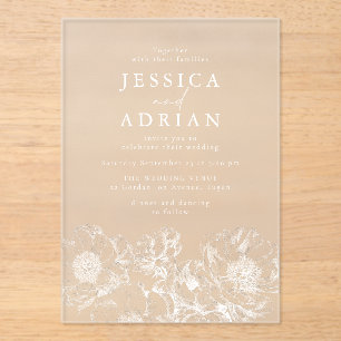 Invitations En Acrylique Mariage Moderne Blanc Art Linéaire Floral