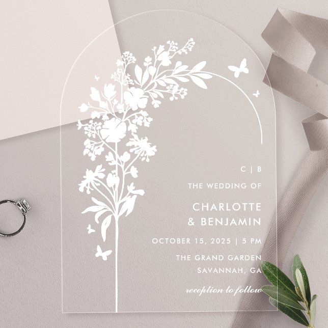 Invitations En Acrylique Mariage Moderne Blanc avec Arche de Papillon Botan (Créateur téléchargé)