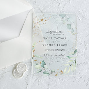 Invitations En Acrylique Mariage Moderne Botanique Feuille d'Or Végétalie A